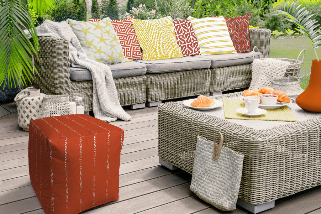 17" Orange Cube Striped Indoor Outdoor Pouf Cover