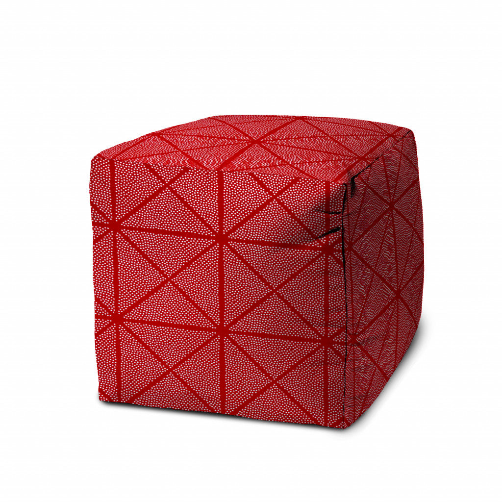 17" Red Cube Geometric Indoor Outdoor Pouf Cover