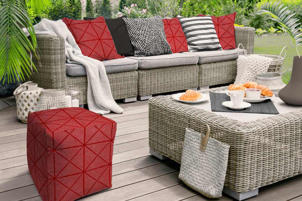 17" Red Cube Geometric Indoor Outdoor Pouf Cover