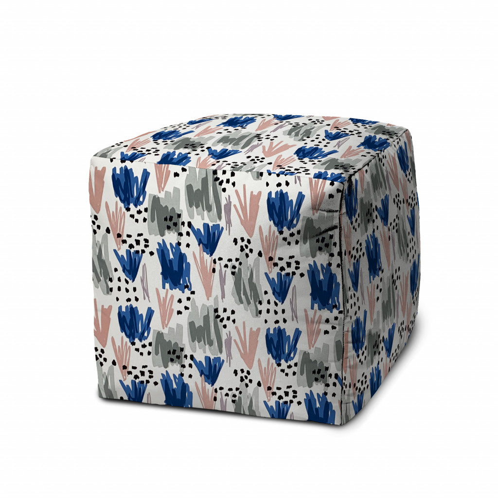 17" Pink And White Cube Geometric Indoor Outdoor Pouf Cover