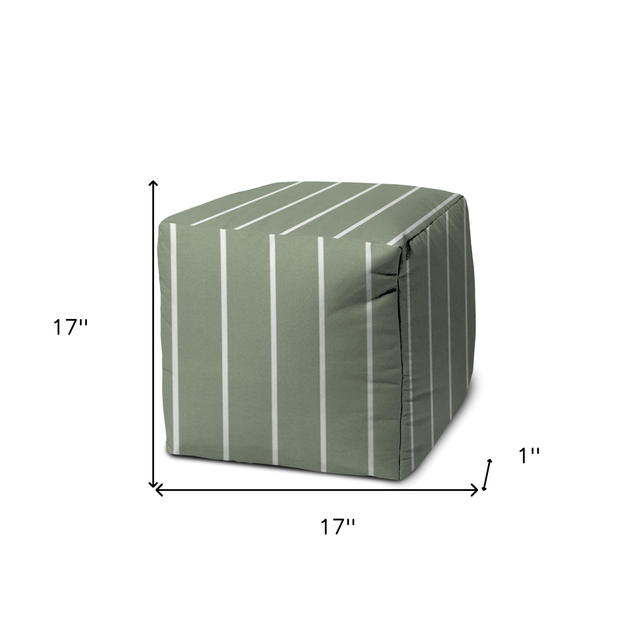 17" Green Cube Striped Indoor Outdoor Pouf Cover