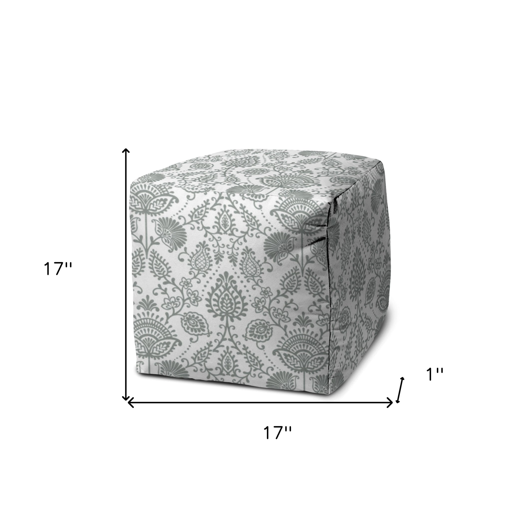 17" Gray Cube Indoor Outdoor Pouf Cover