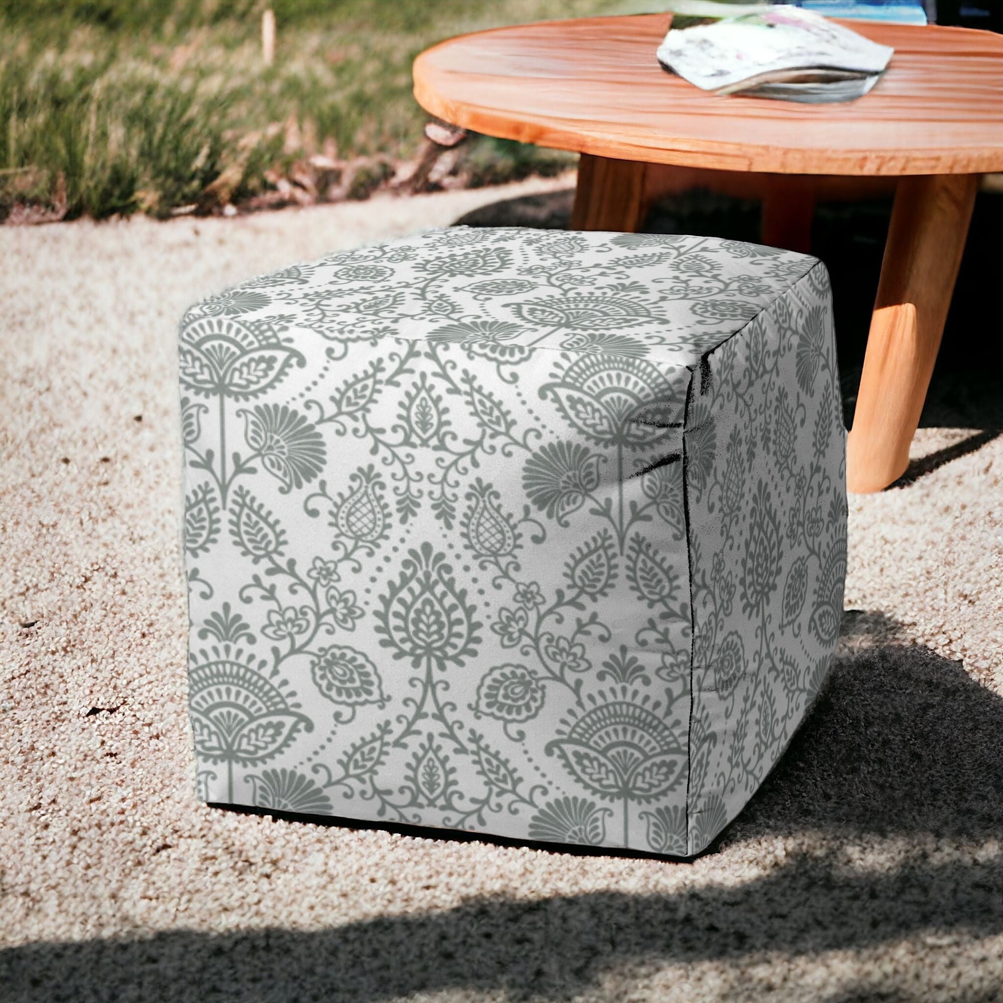 17" Gray Cube Indoor Outdoor Pouf Cover