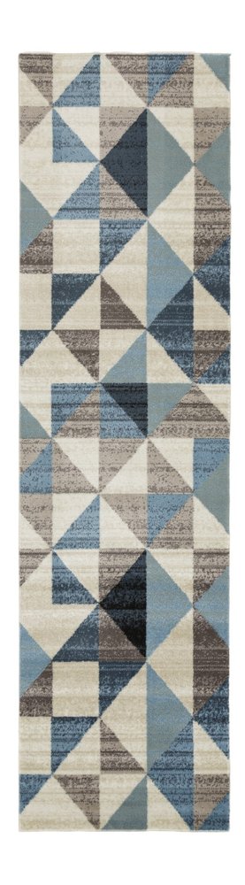 8' Beige Blue And Gray Geometric Runner Rug