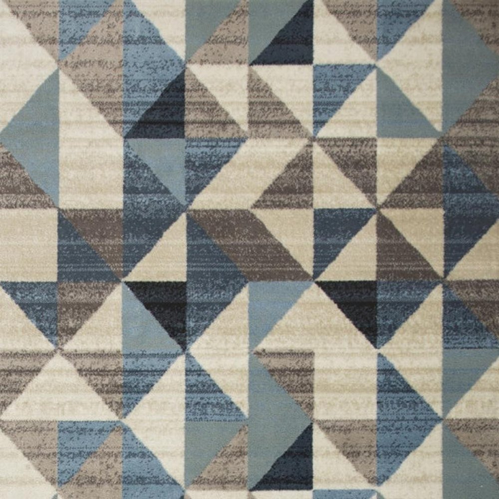 8' X 11' Beige Blue And Gray Geometric Area Rug