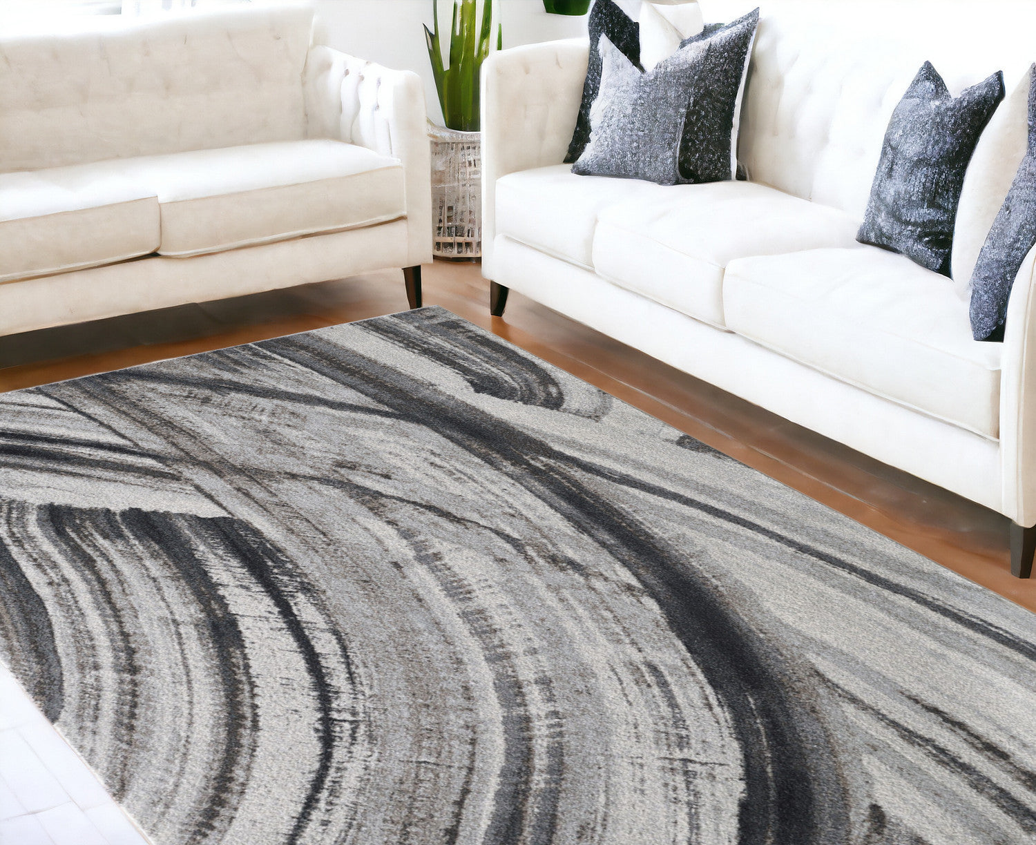 7' X 10' Gray Abstract Dhurrie Area Rug