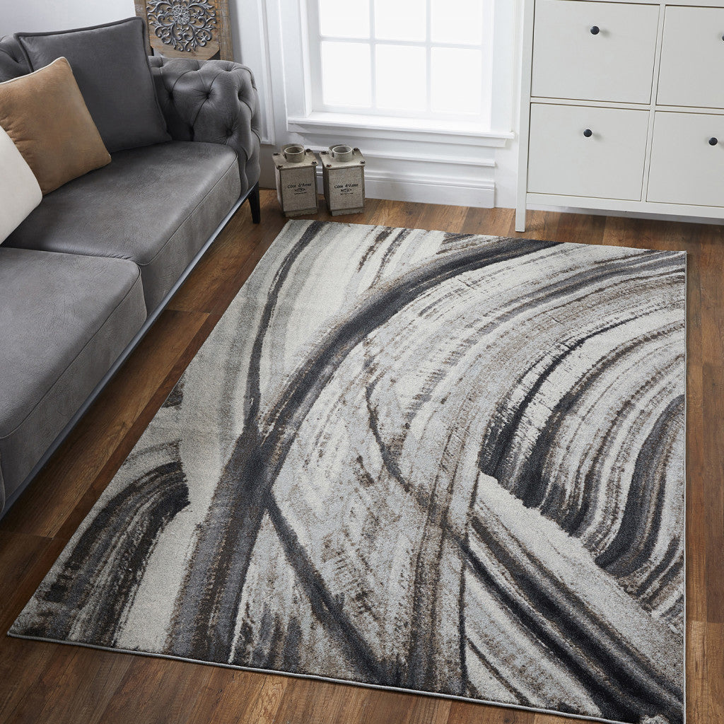 10’ x 13’ Gray Ivory Abstract Strokes Modern Area Rug
