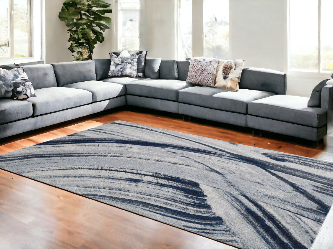 8' X 11' Blue Abstract Dhurrie Area Rug