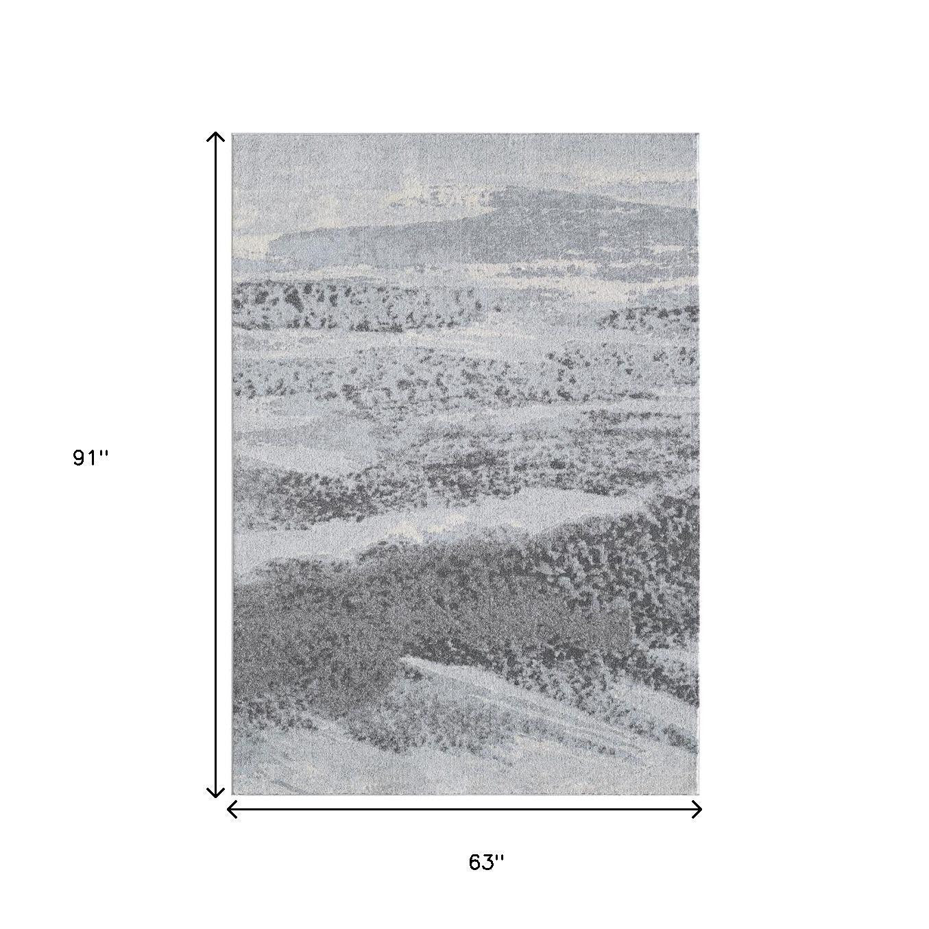 5' X 8' Blue and Gray Abstract Area Rug