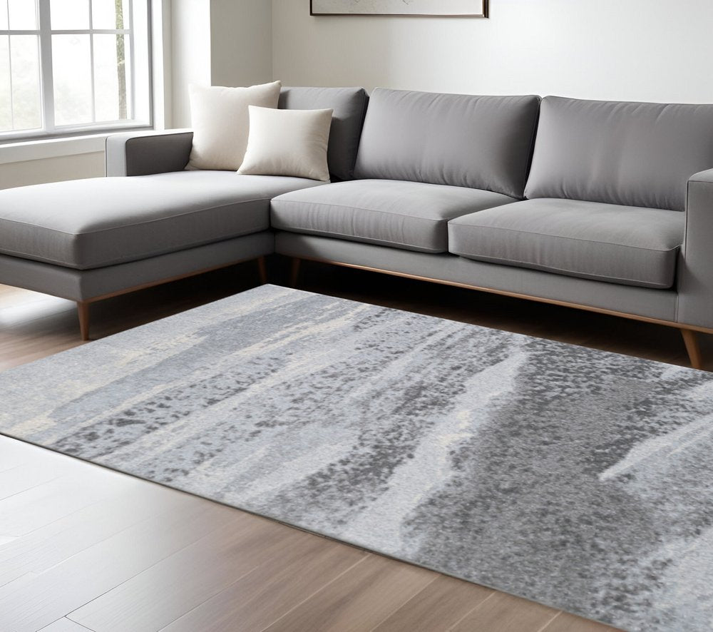 7' X 10' Blue and Gray Abstract Area Rug