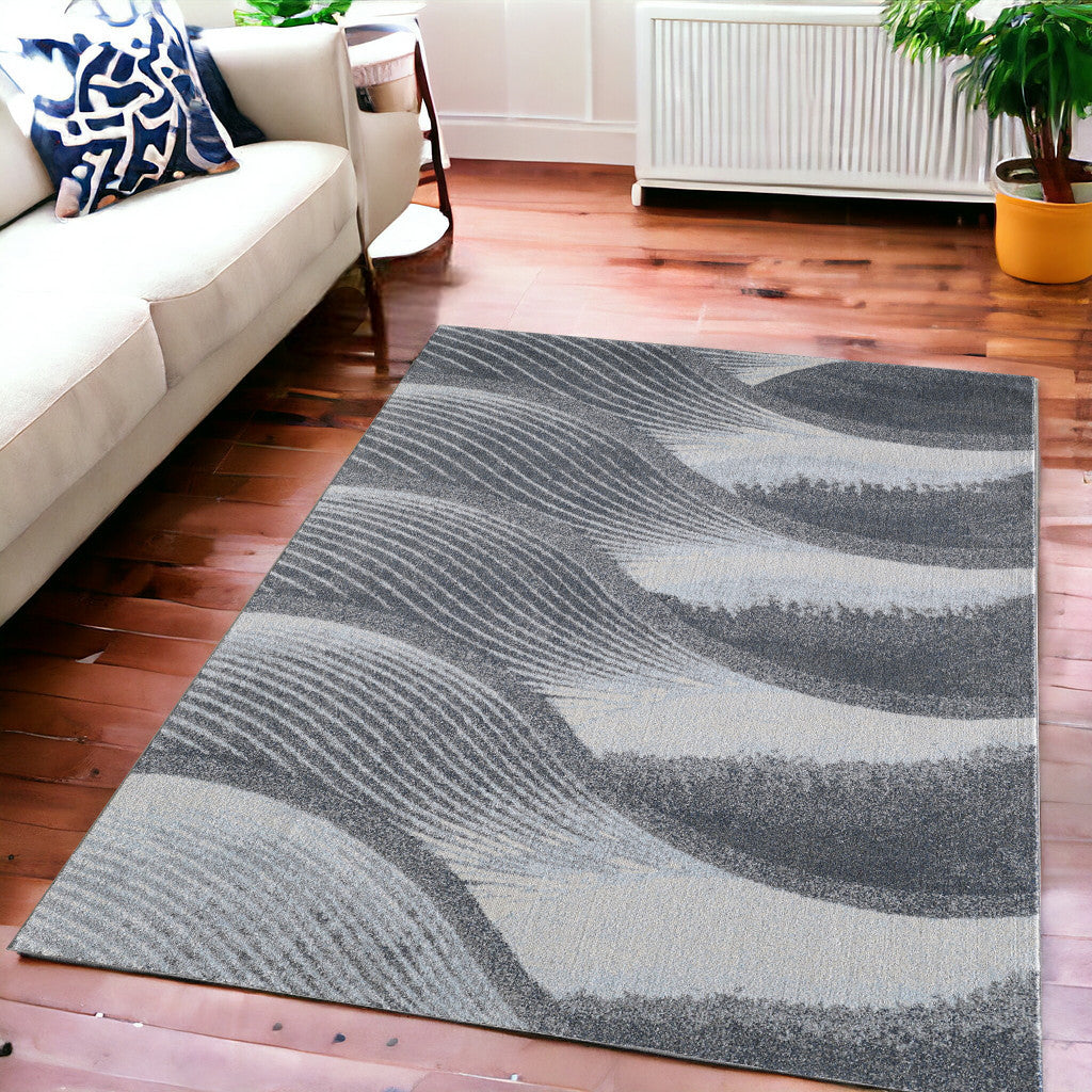 5' X 8' Blue And Gray Abstract Dhurrie Area Rug