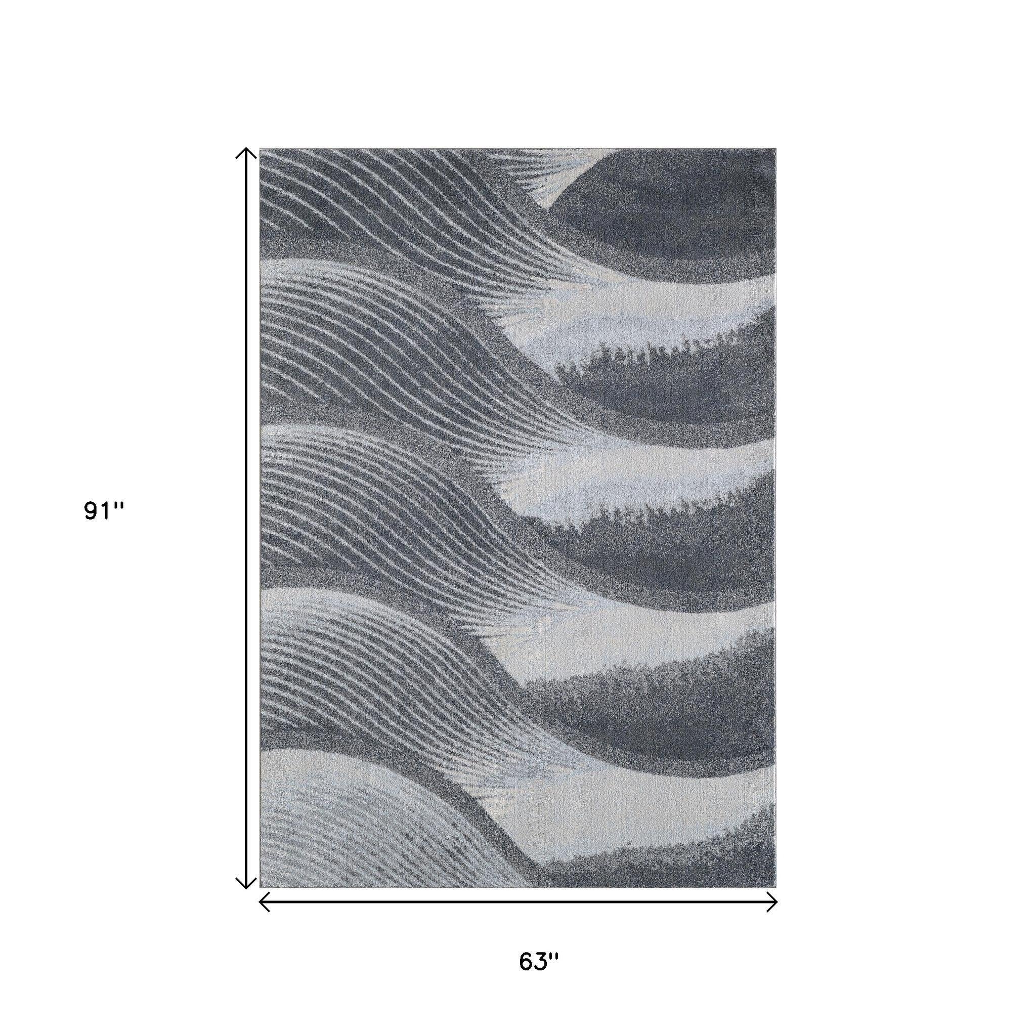 5' X 8' Blue and Gray Abstract Area Rug