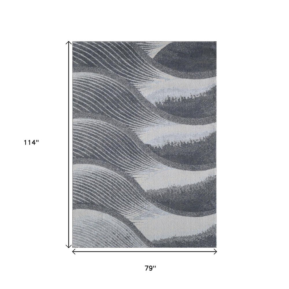 7' X 10' Blue and Gray Abstract Area Rug