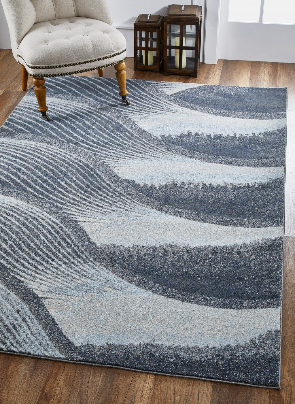 8' X 11' Blue And Gray Abstract Dhurrie Area Rug