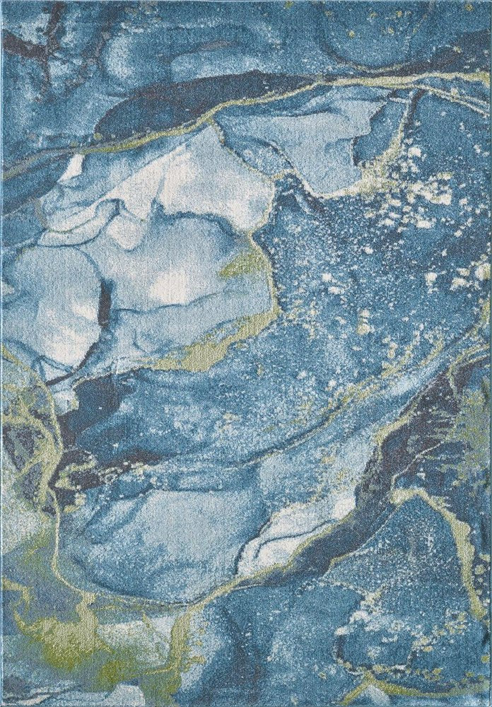 7' X 10' Teal Blue Green And Ivory Abstract Area Rug