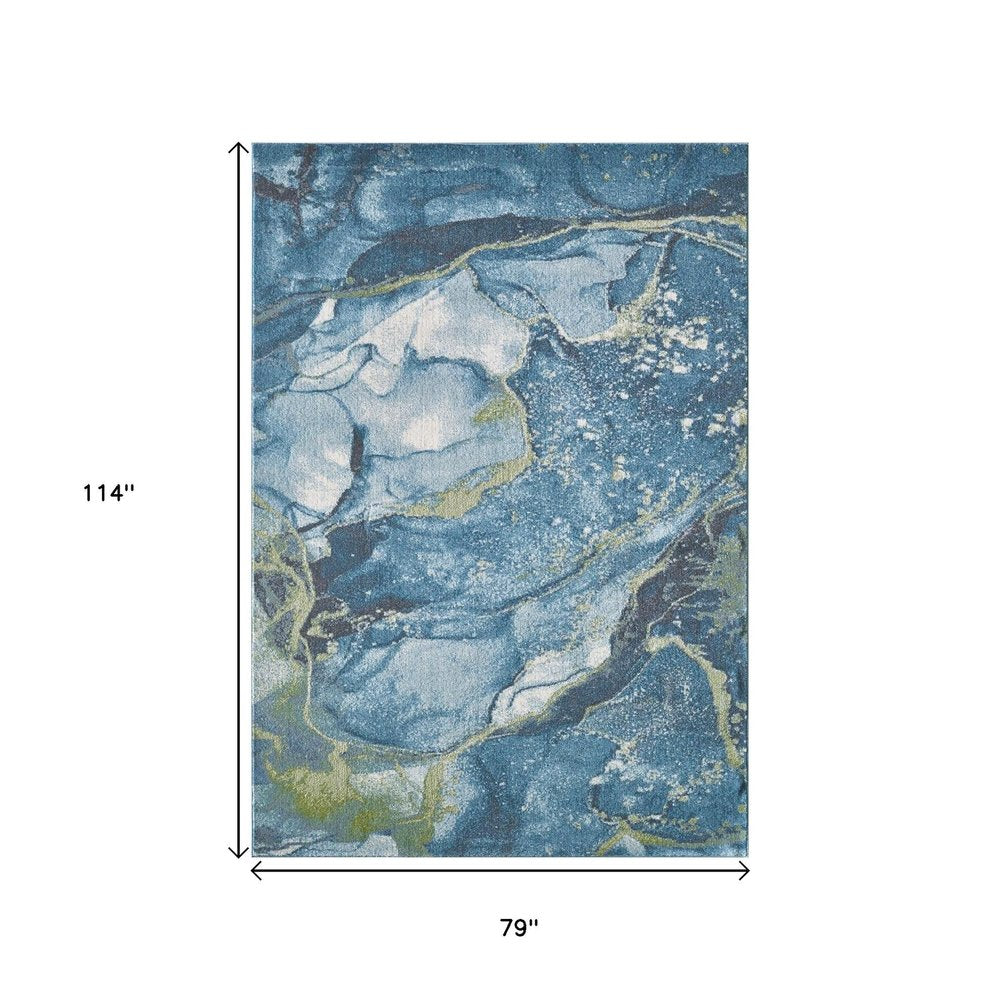 7' X 10' Teal Blue Green And Ivory Abstract Area Rug