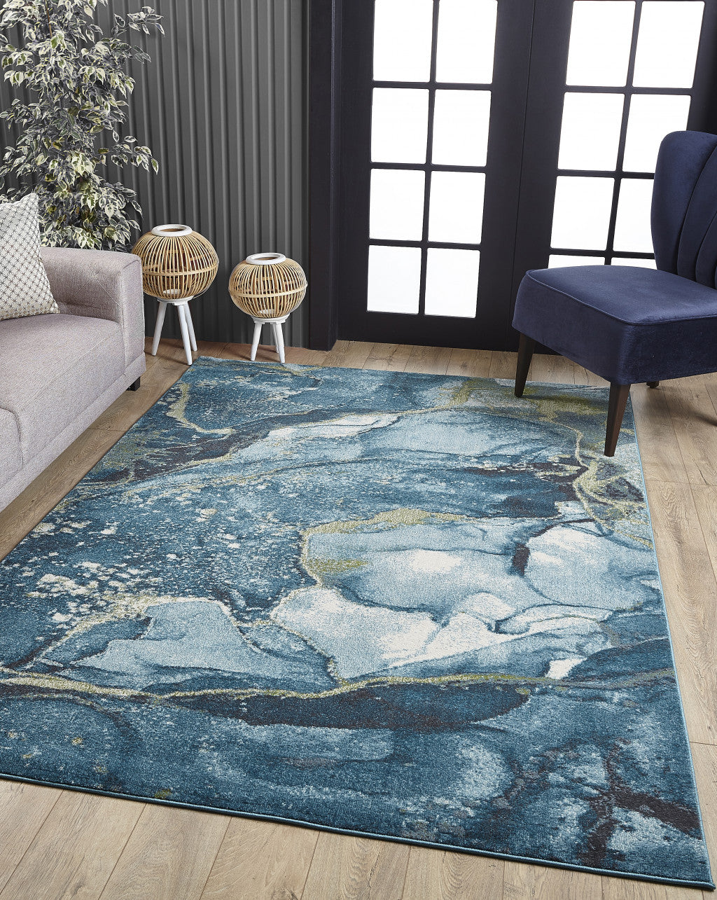 8' X 11' Teal Blue Abstract Dhurrie Area Rug