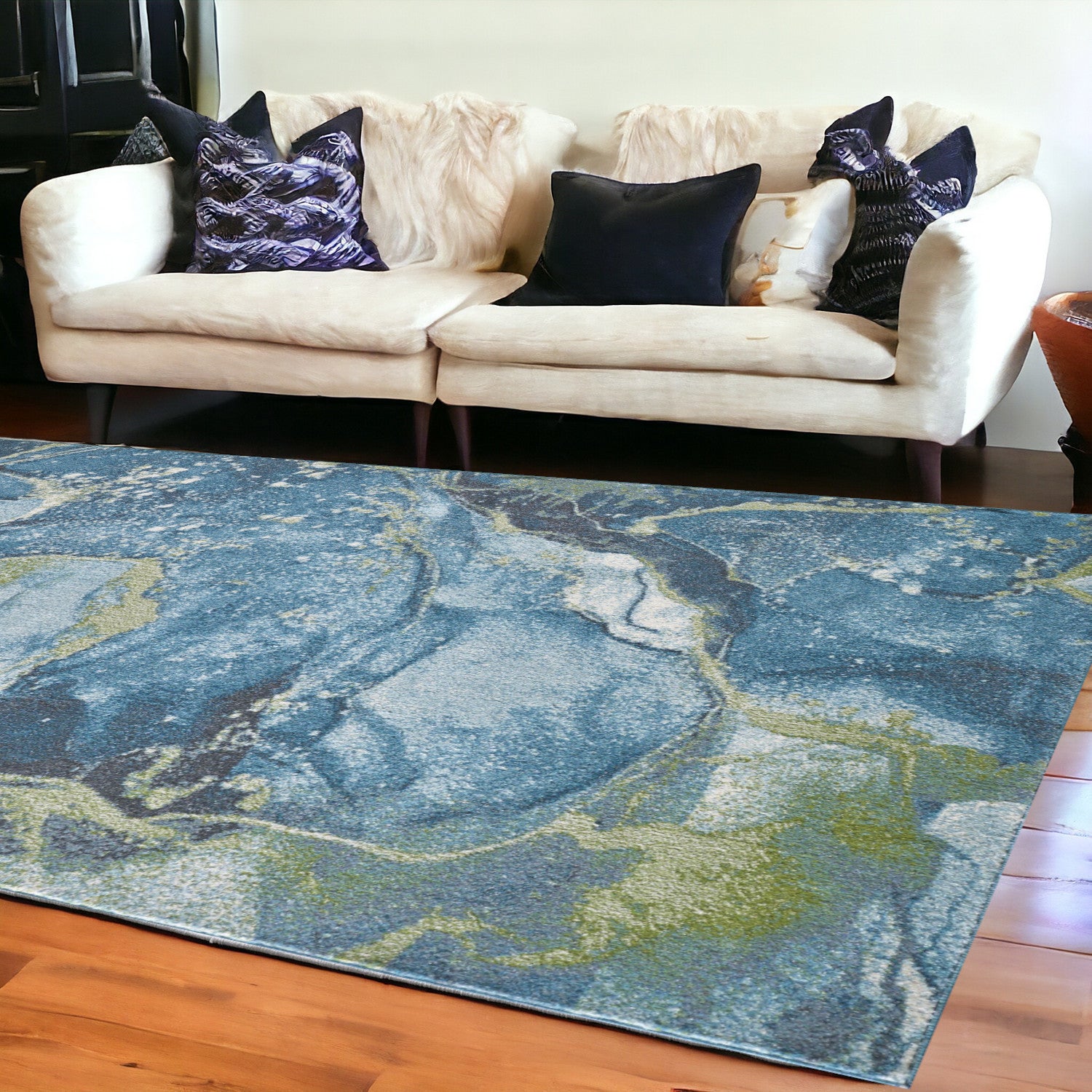 8' X 11' Teal Blue Abstract Dhurrie Area Rug