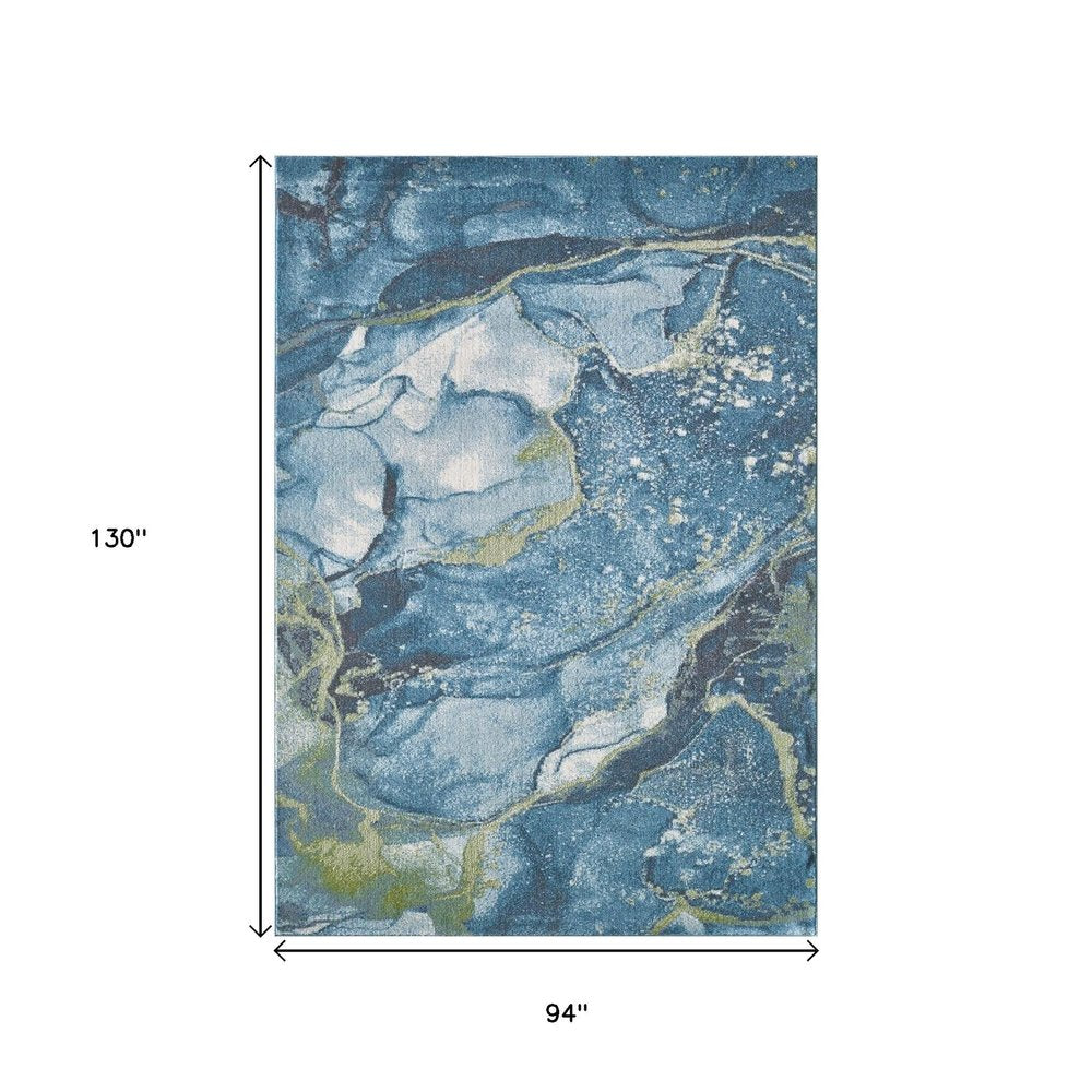 8' X 11' Teal Blue Green And Ivory Abstract Area Rug