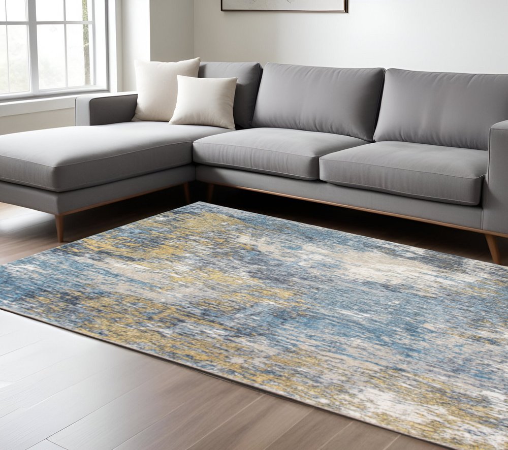 6' X 9' Blue and Gold Abstract Area Rug