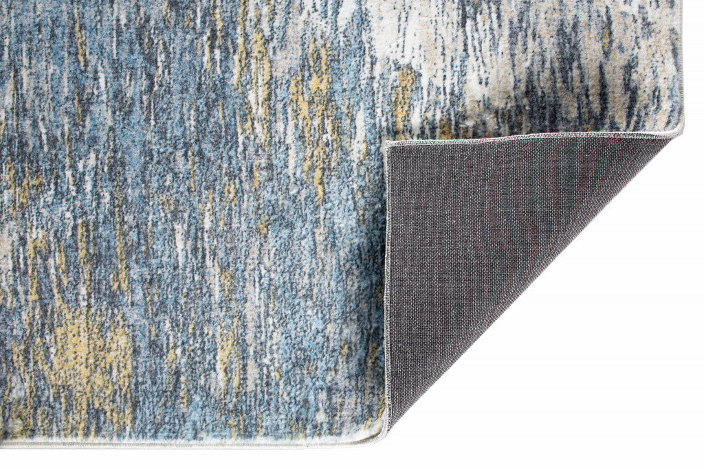 6' X 9' Blue And Gold Abstract Dhurrie Area Rug