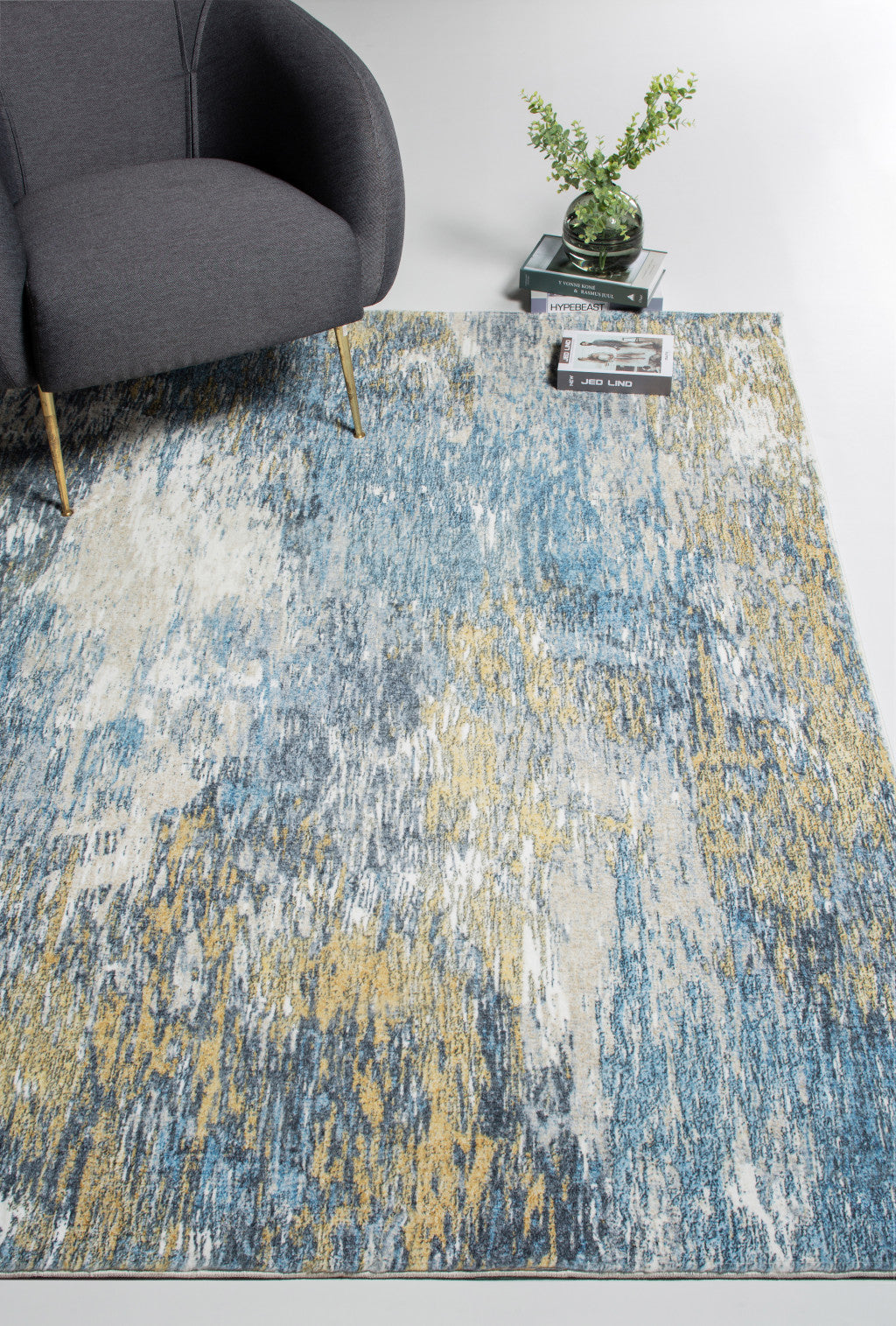 6' X 9' Blue and Gold Abstract Area Rug