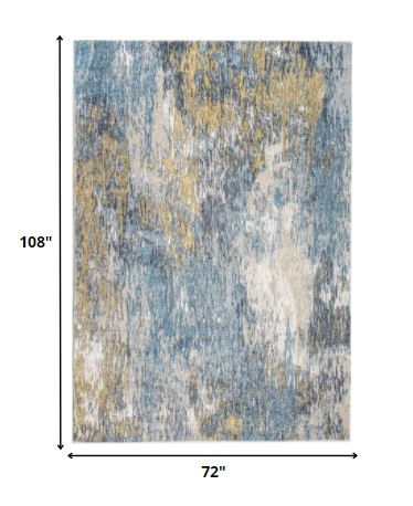 6' X 9' Blue and Gold Abstract Area Rug