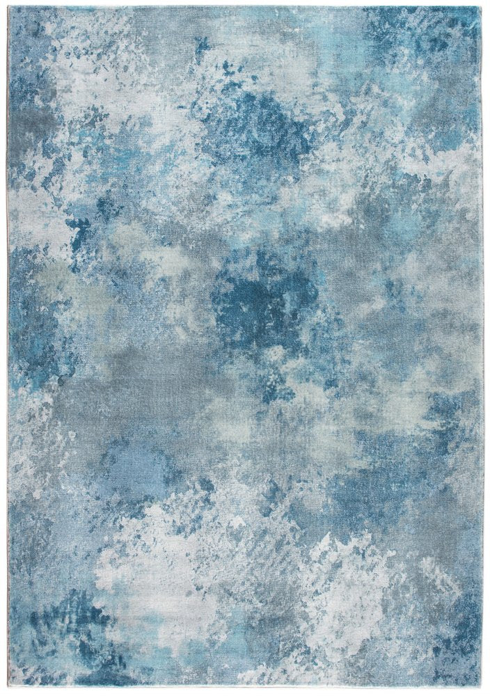 5' X 8' Blue And Ivory Abstract Area Rug