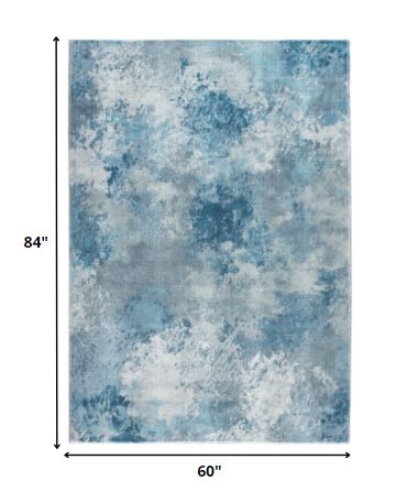5' X 8' Blue Abstract Dhurrie Area Rug