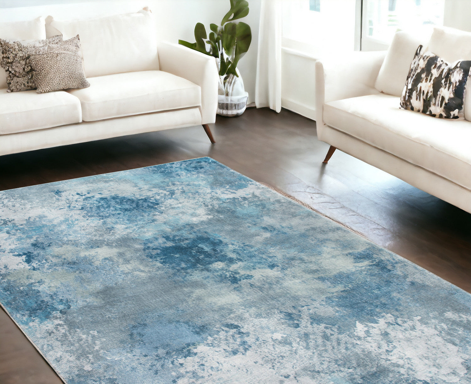 6' X 9' Blue Abstract Dhurrie Area Rug