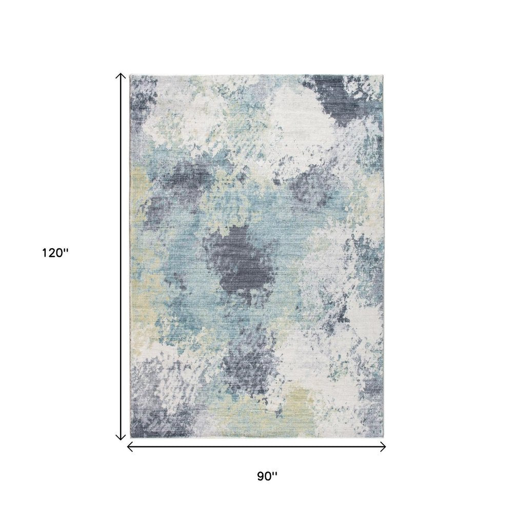 8' X 10' Blue and Ivory Abstract Area Rug