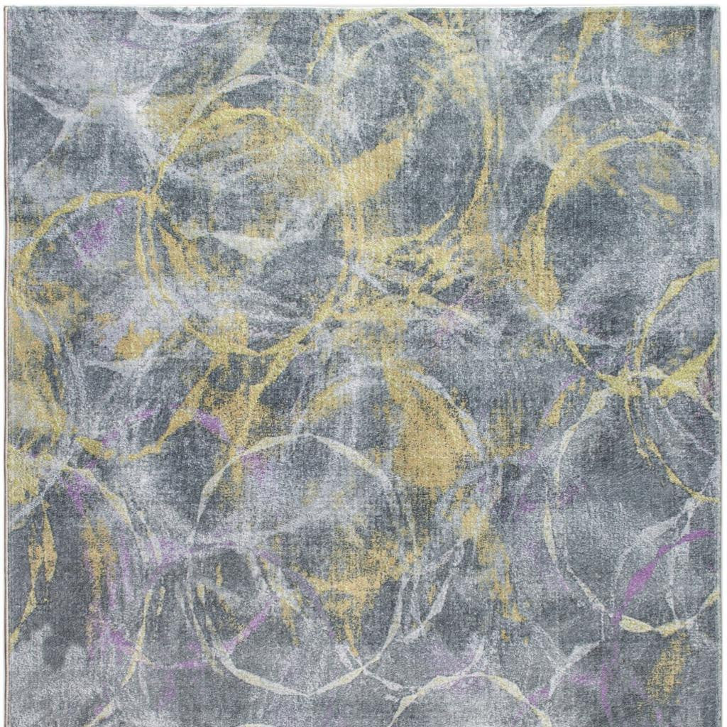 8' X 10' Gray Yellow And Purple Abstract Area Rug