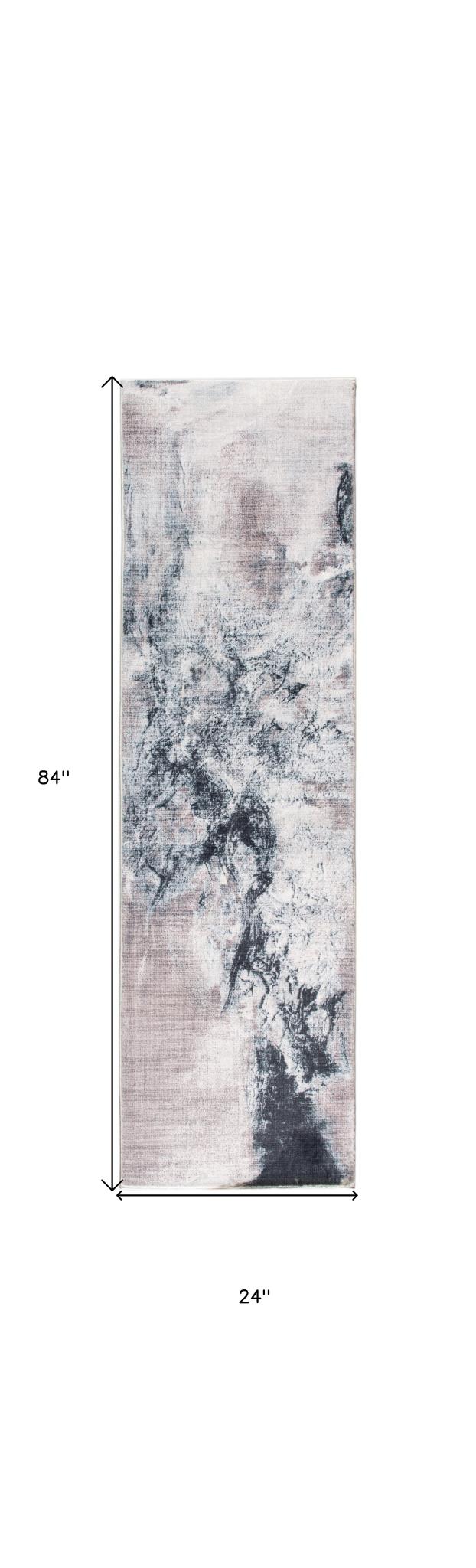 8' Sand Ivory And Black Abstract Runner Rug