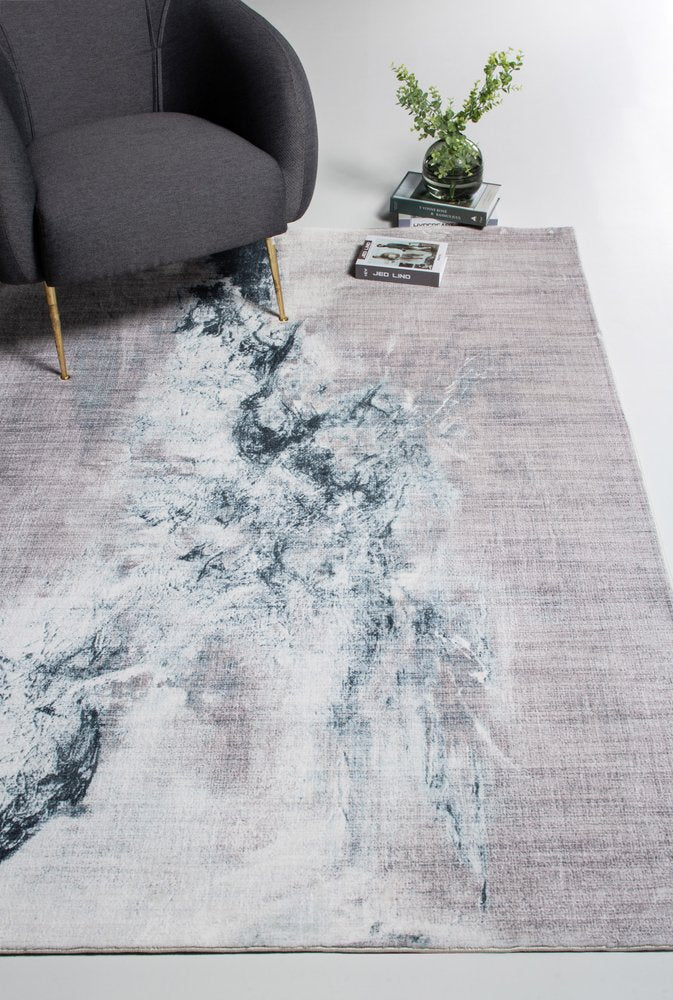 8' Sand Ivory And Black Abstract Runner Rug