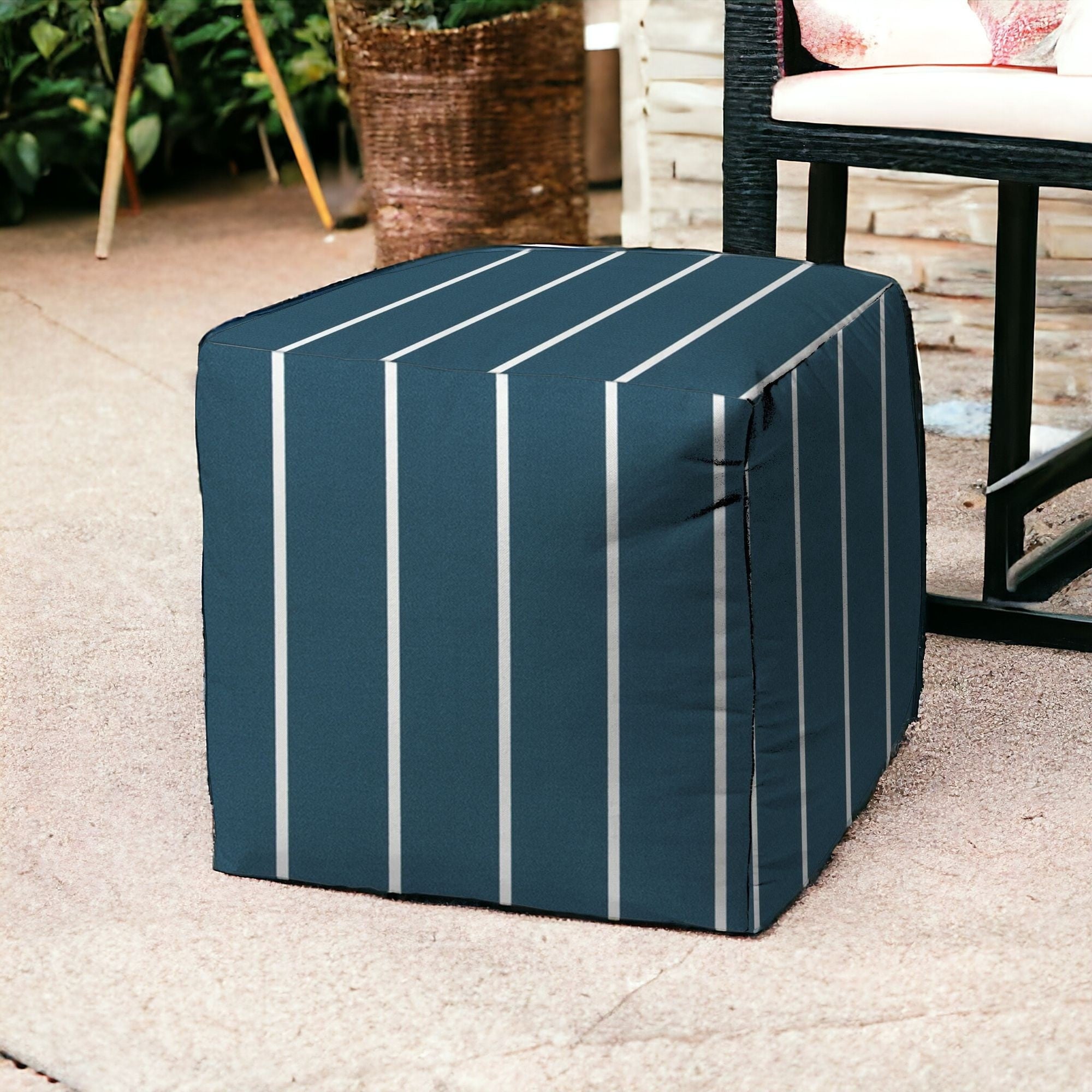 17" Green Cube Striped Indoor Outdoor Pouf Cover