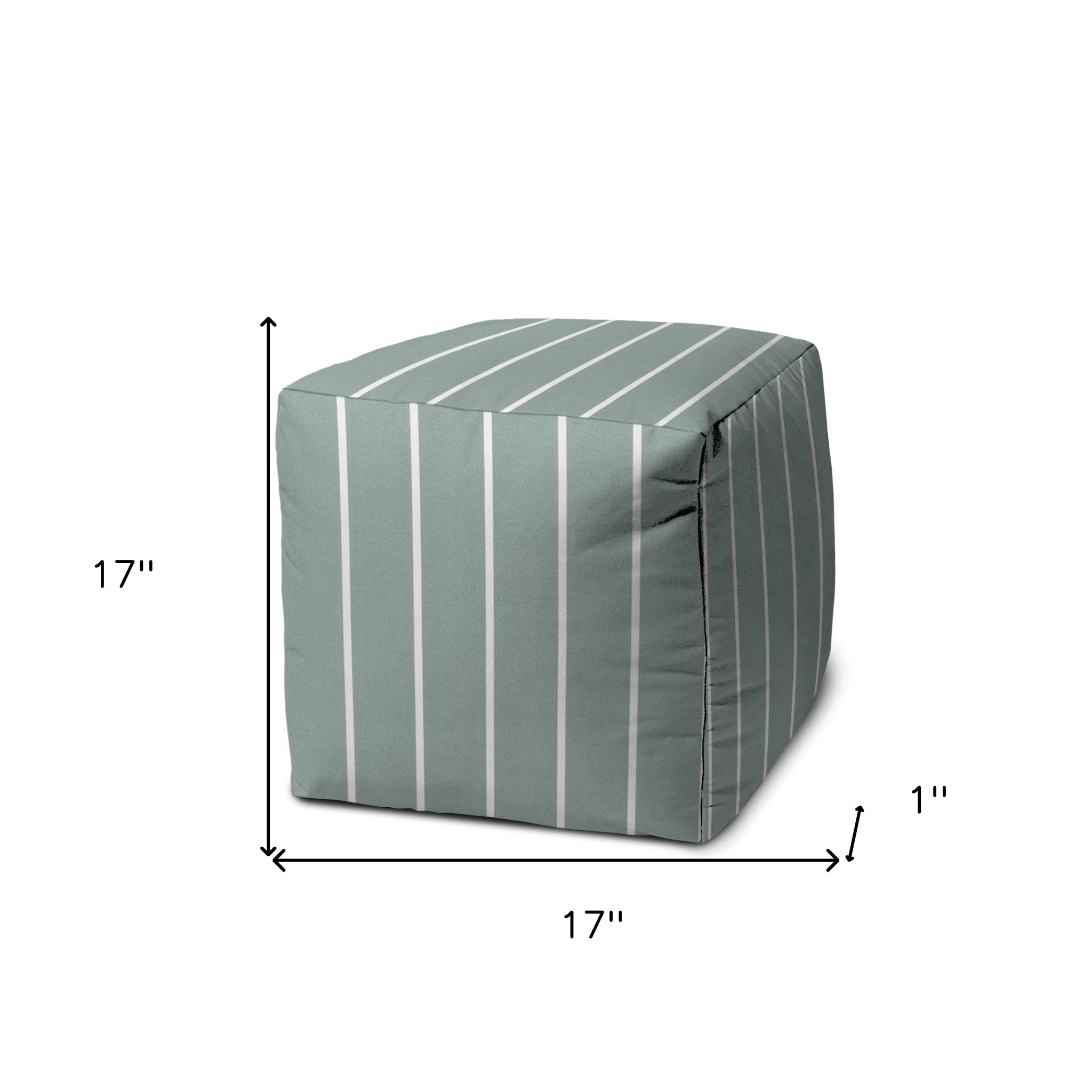 17" Green Cube Striped Indoor Outdoor Pouf Cover