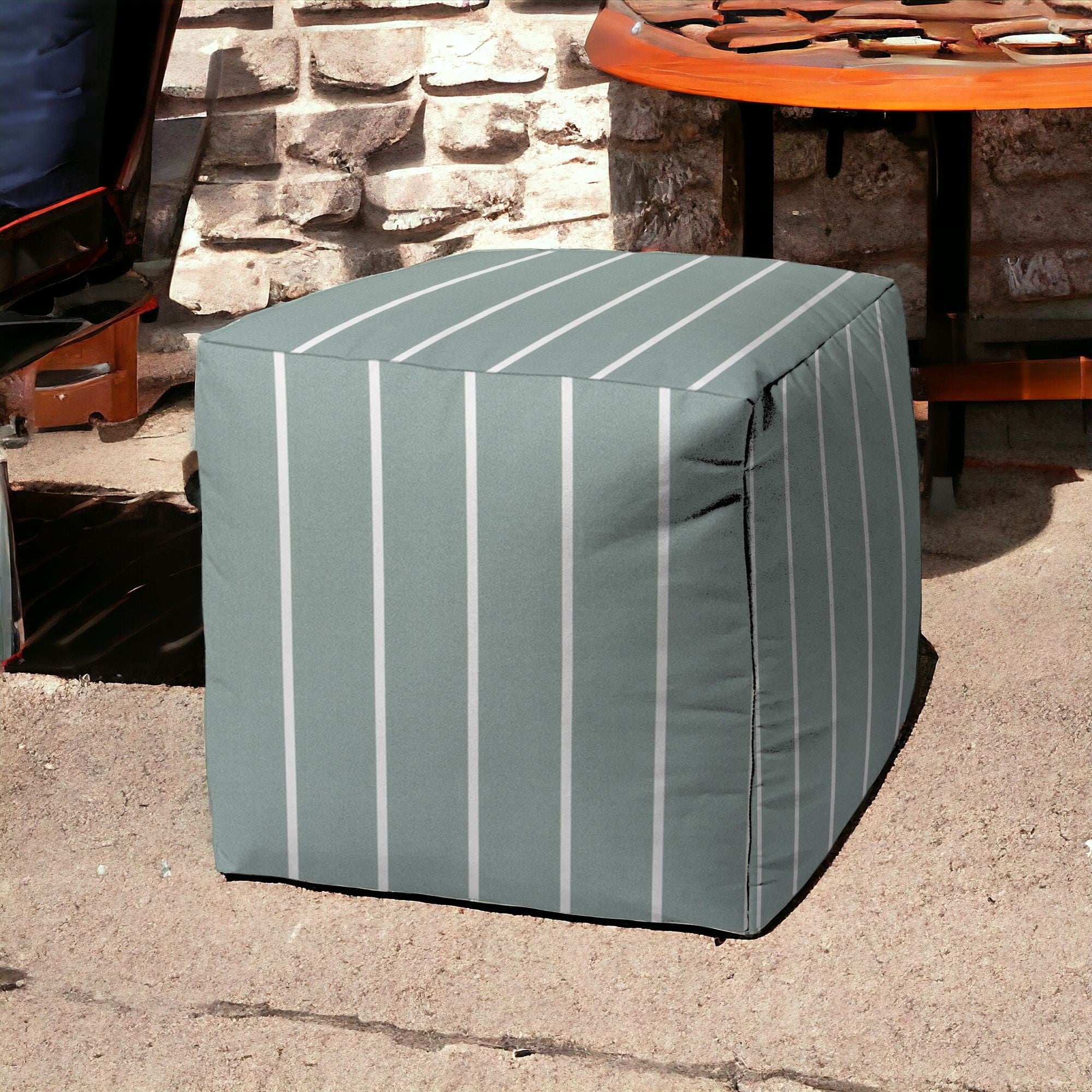 17" Gray Cube Striped Indoor Outdoor Pouf Cover