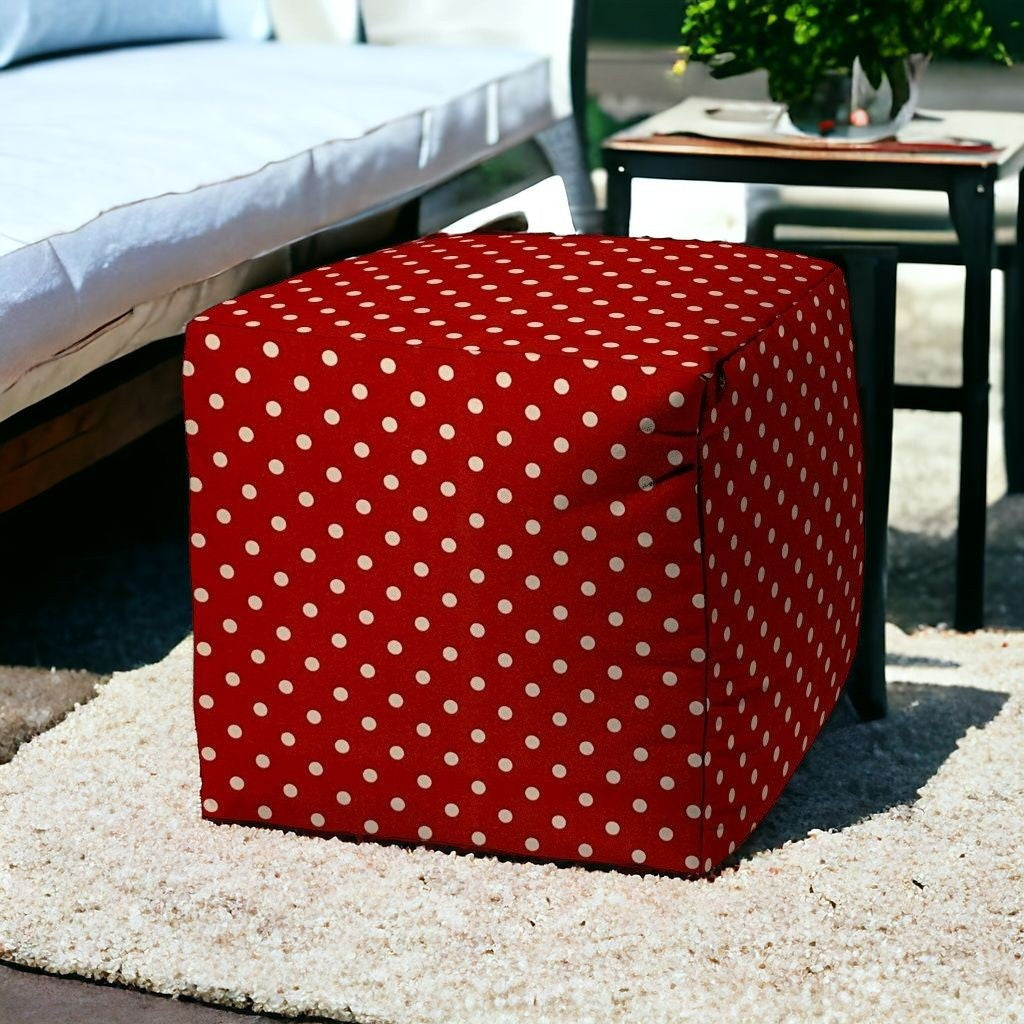 17" Red Cube Polka Dots Indoor Outdoor Pouf Cover