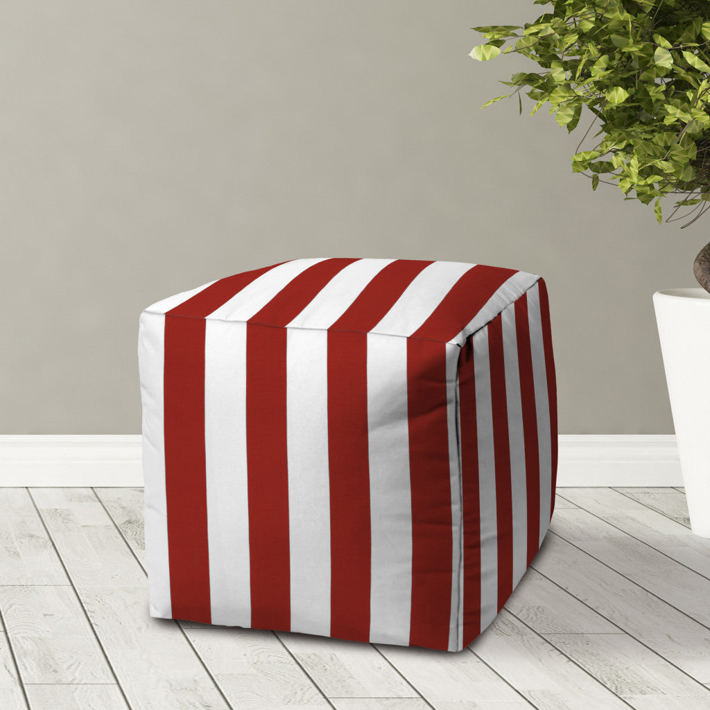 17" Taupe Cube Striped Indoor Outdoor Pouf Cover