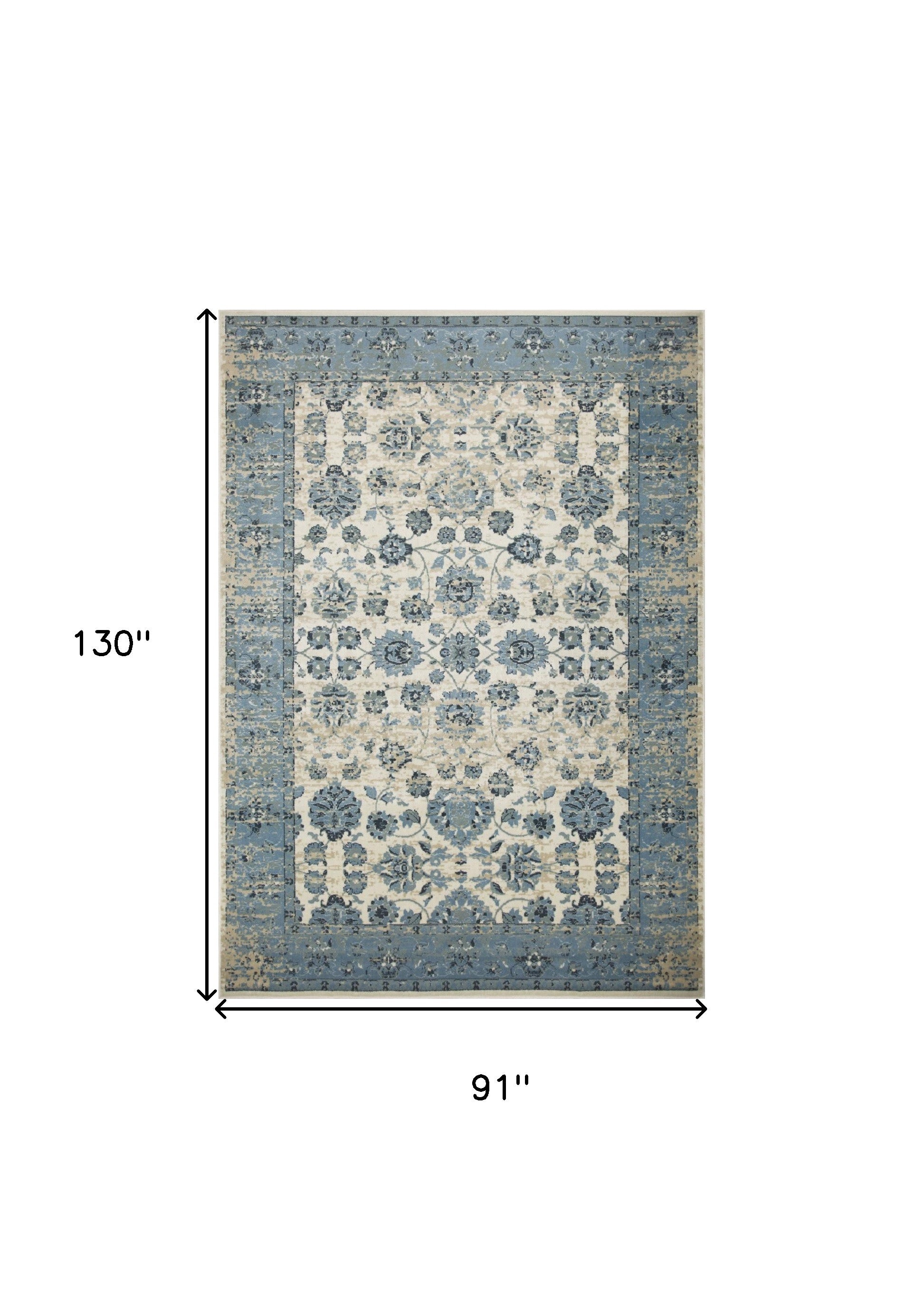 8' X 11' Ivory And Sky Blue Oriental Area Rug