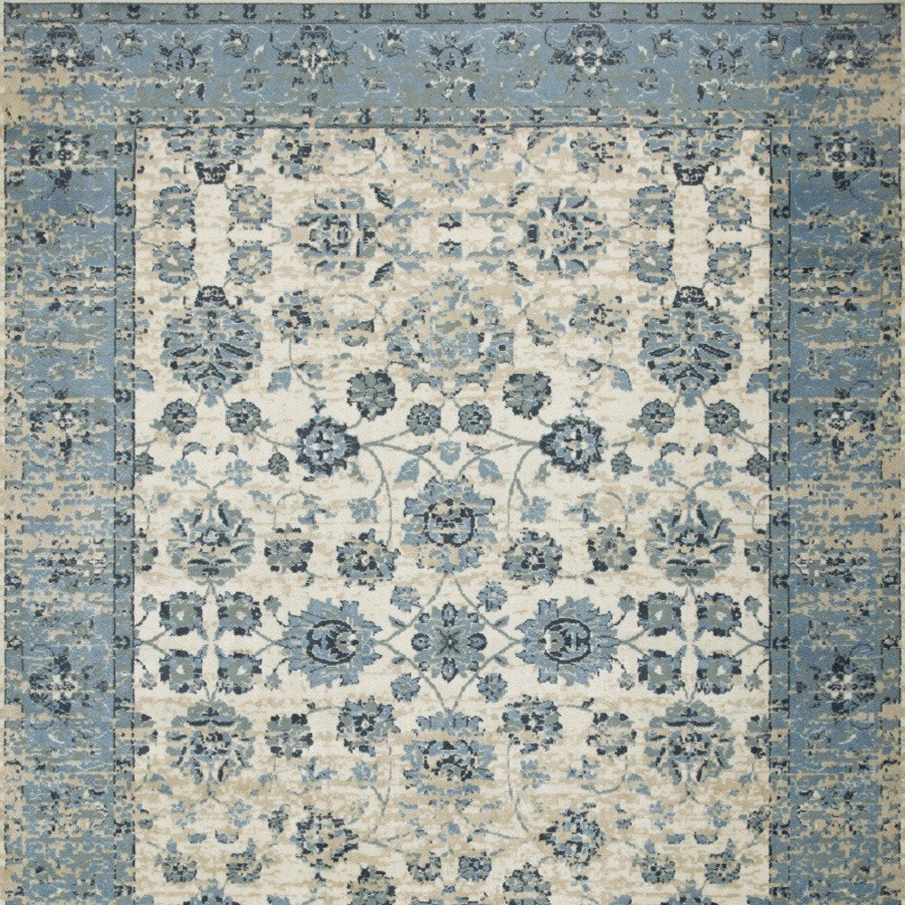 8' X 11' Ivory And Sky Blue Oriental Area Rug