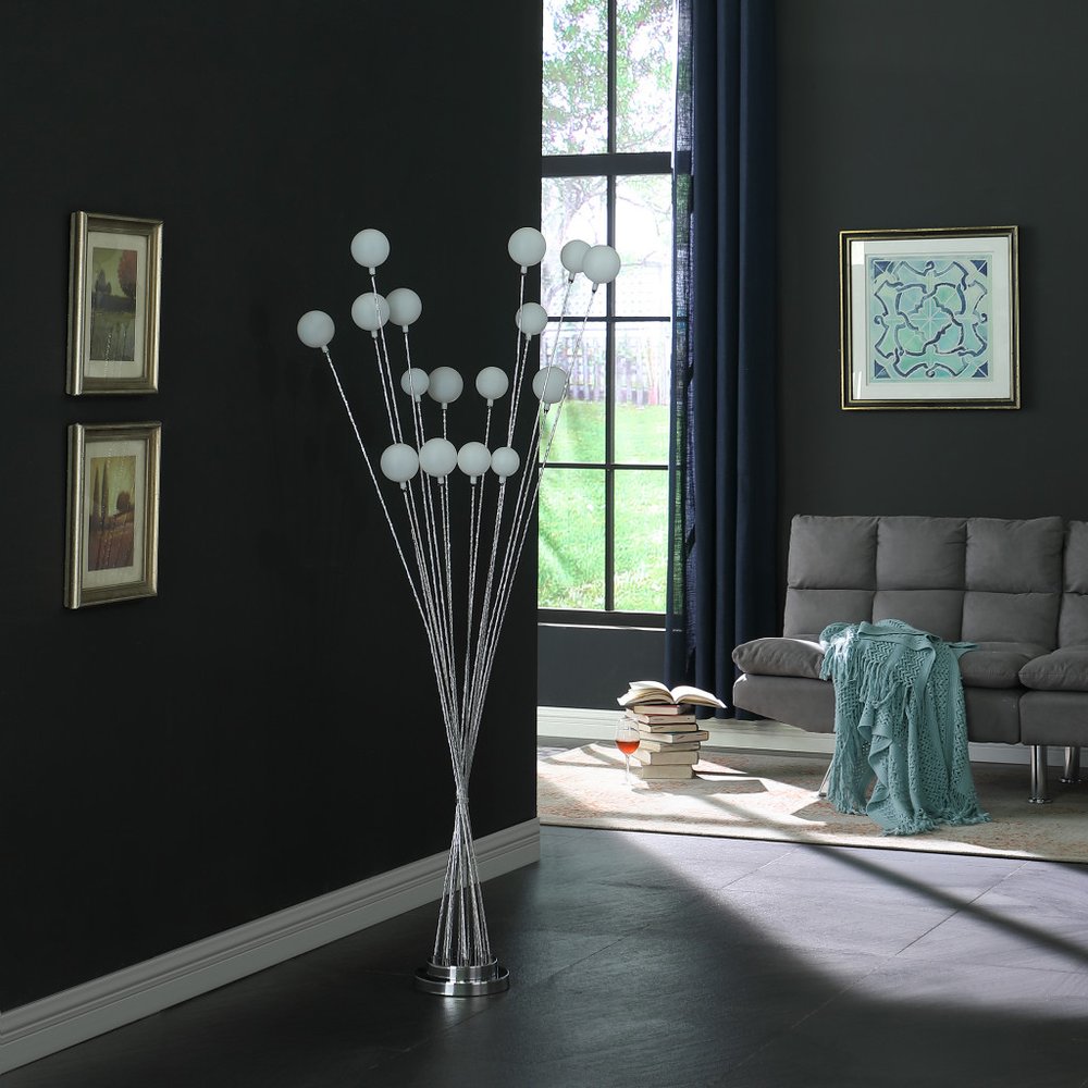 62" Silver 16 LED Novelty Floor Lamp With White