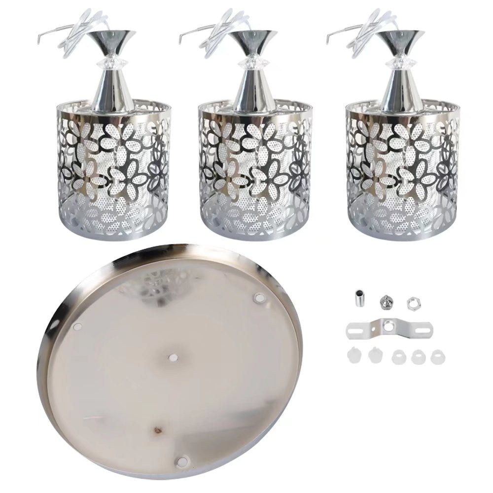 Silver Three Light Pendant Chandelier With Petal Detailing