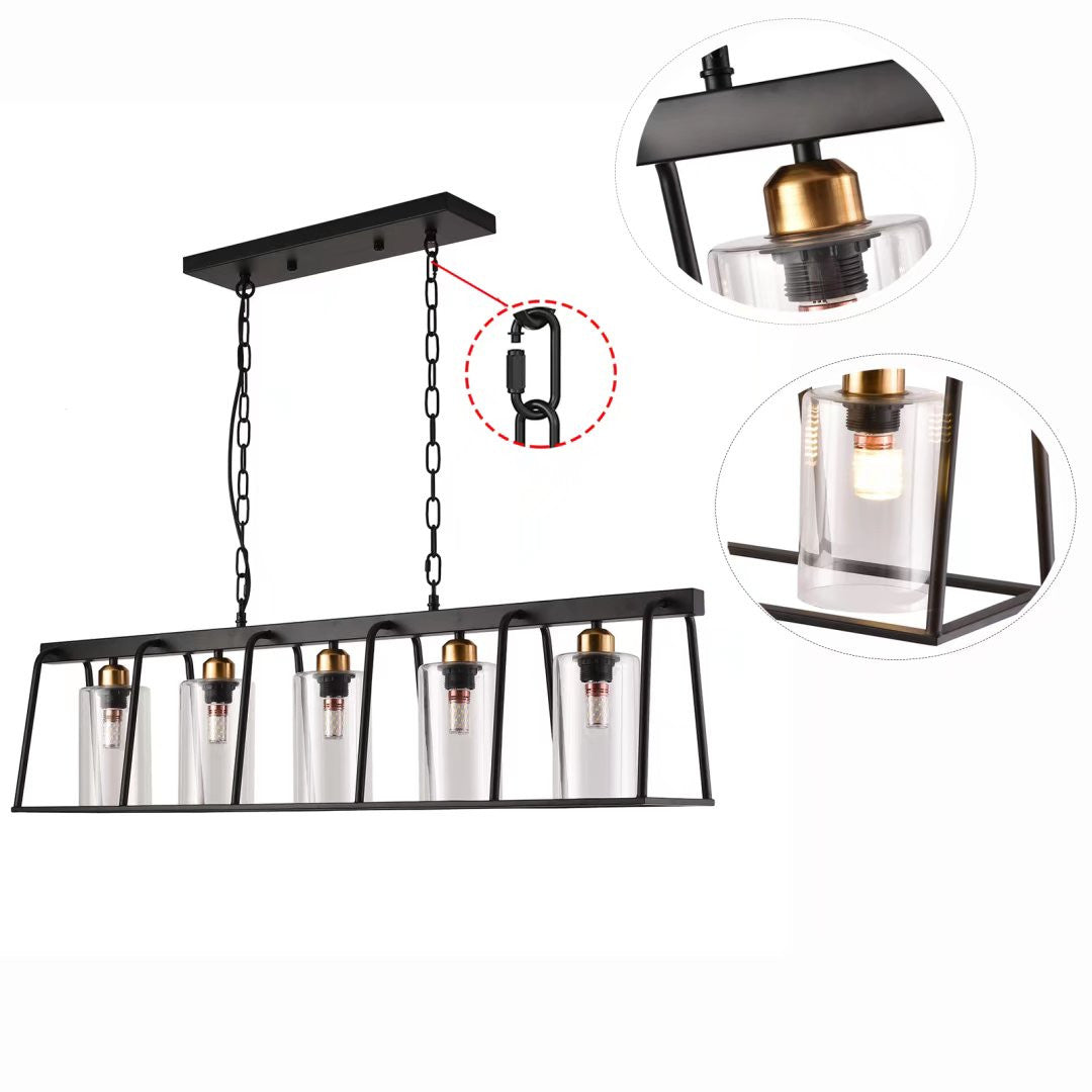 Black Shaded Five Light Metal Ceiling Light With Clear Shades