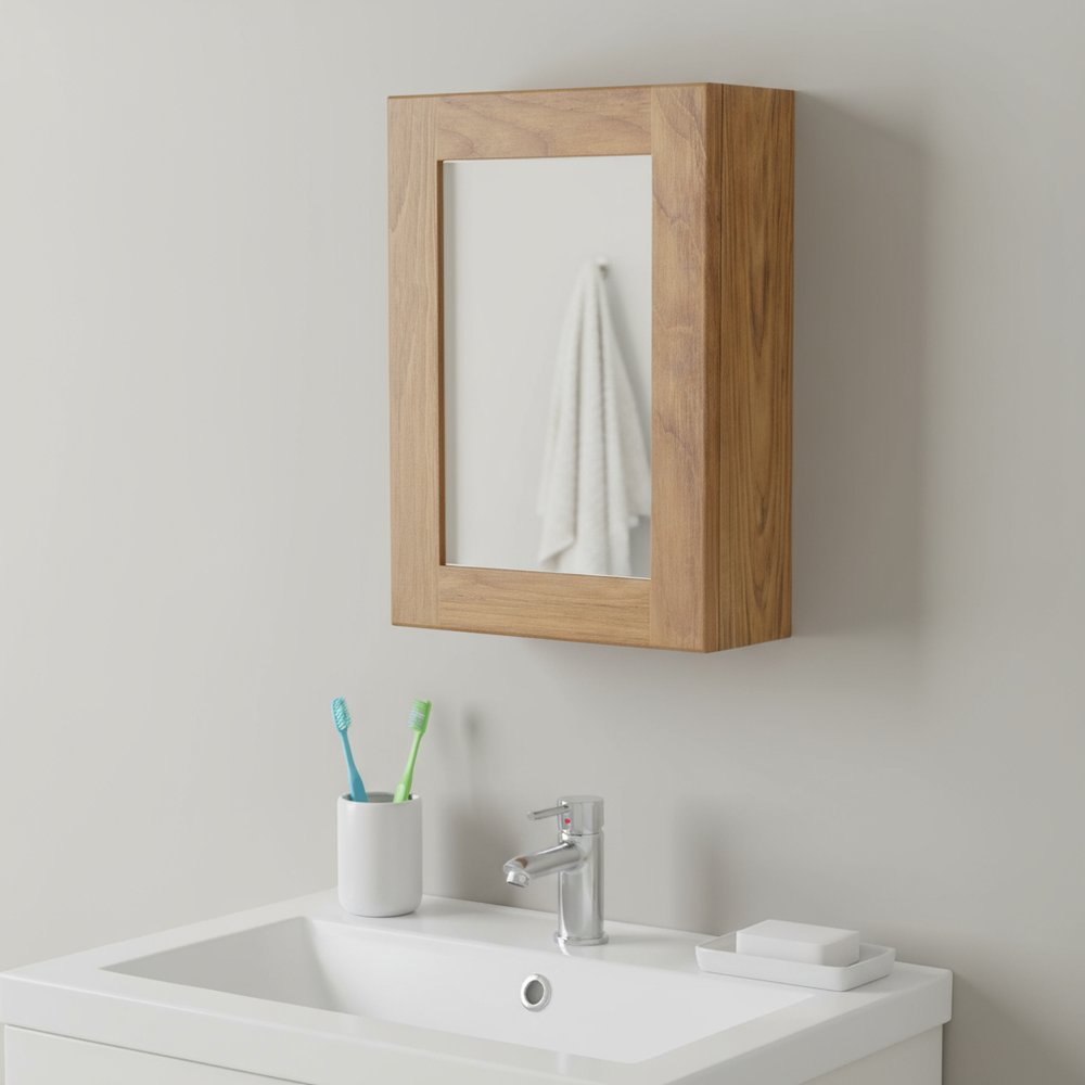 Solid Teak Mirrored Hanging Medicine Cabinet