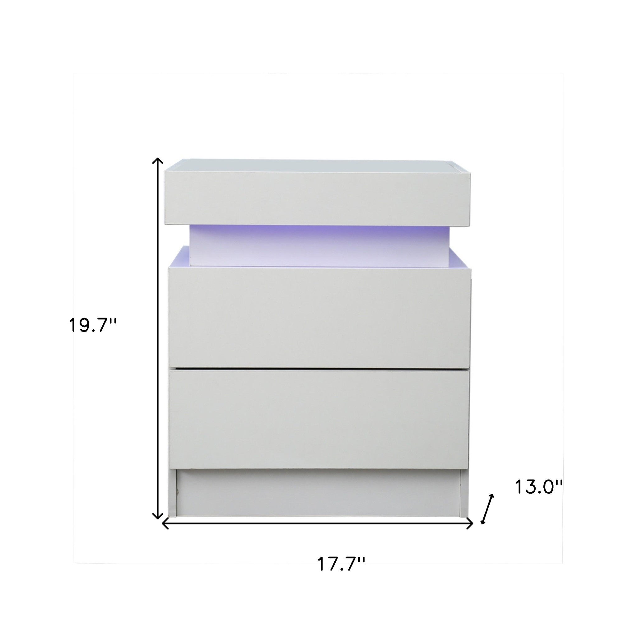 20" White Two Drawer Lighted Nightstand