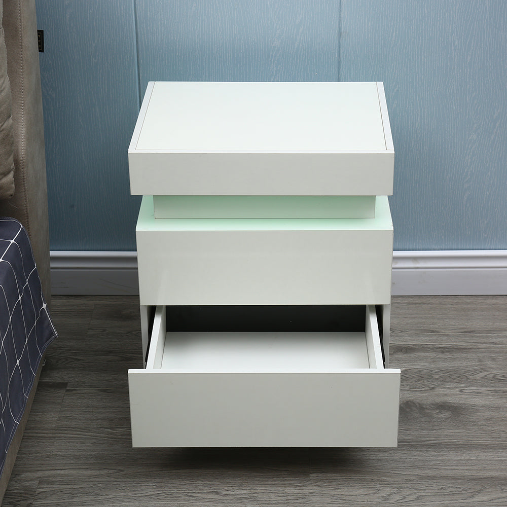 20" White Two Drawer Lighted Nightstand
