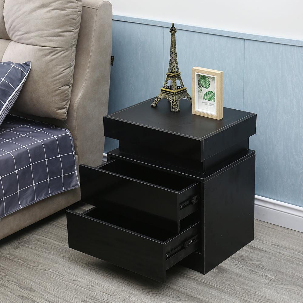 20" Black Two Drawer Lighted Nightstand