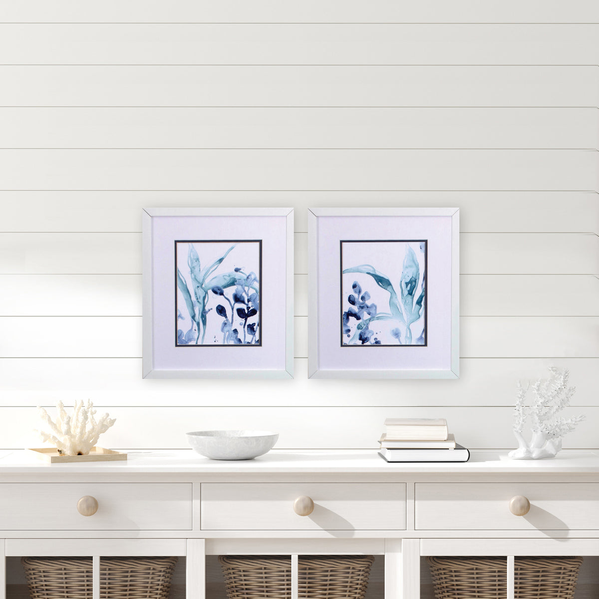 Set of Two Blue Flower Framed Art