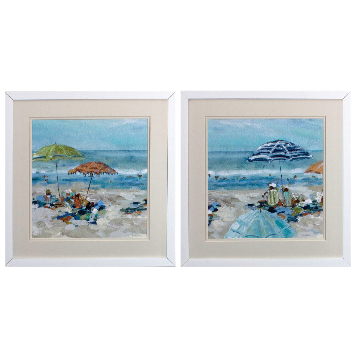 Set of Two Blue Day At The Beach Square Framed Art
